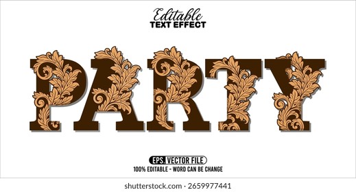 Estilo de efecto de texto editable PARTY, ilustración de palabra de Arte vectorial.