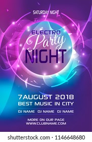 Party Electro Night Colorful Flyer Template Vector In Blue And Violet Color