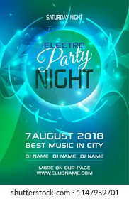 Party electro night colorful flyer template vector in blue and green color