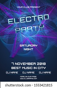 Party electro night colorful flyer template vector with abstract ball in blue and violet color