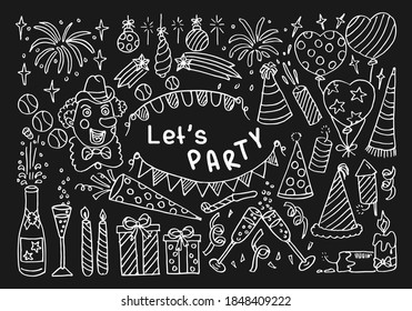 Party element hand drawn doodles. Party icon sketch vector illustrations.