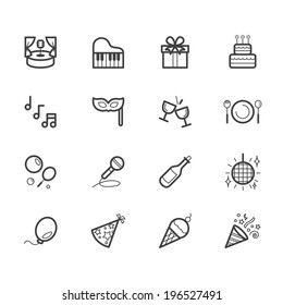 party element vector black icon set on white background