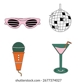 party element vector illustration. glasses, disco ball, microphone, wine glass illustration