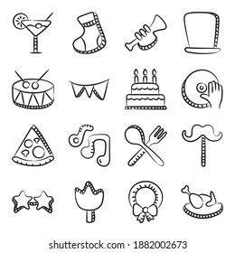 
Party Elements Doodle Icons Pack 