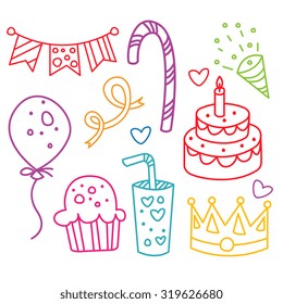 Party elements set hand-drawn style vector illustration