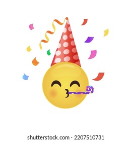 Party Emoji Isolated on White Background. Happy Smile. Yellow Face in A Cartoon Style.