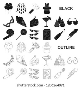 Party, entertainment black icons in set collection for design. Celebration and treat vector symbol stock web illustration.