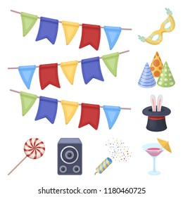 Party, entertainment cartoon icons in set collection for design. Celebration and treat vector symbol stock web illustration.