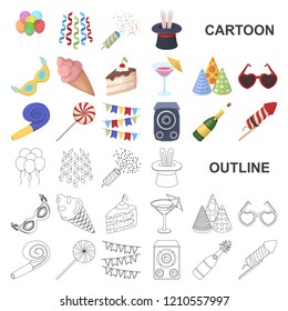 Party, entertainment cartoon icons in set collection for design. Celebration and treat vector symbol stock web illustration.