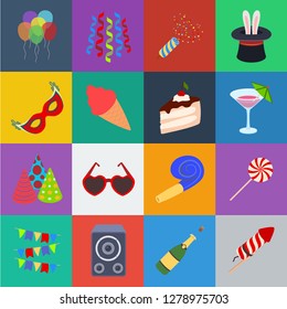 Party, entertainment cartoon icons in set collection for design. Celebration and treat vector symbol stock web illustration.