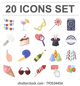 Party, entertainment cartoon icons in set collection for design. Celebration and treat vector symbol stock web illustration.