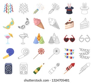 Party, entertainment cartoon,outline icons in set collection for design. Celebration and treat vector symbol stock web illustration.