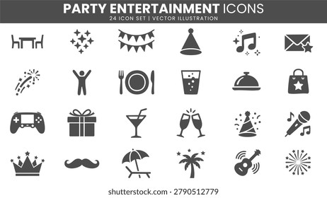 Party entertainment celebration icons vector set