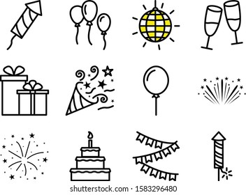 Party entertainment, event organisation and banquet icons. Celebration vector line symbols.