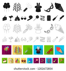 Party, entertainment flat icons in set collection for design. Celebration and treat vector symbol stock web illustration.