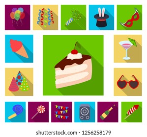 Party, entertainment flat icons in set collection for design. Celebration and treat vector symbol stock web illustration.