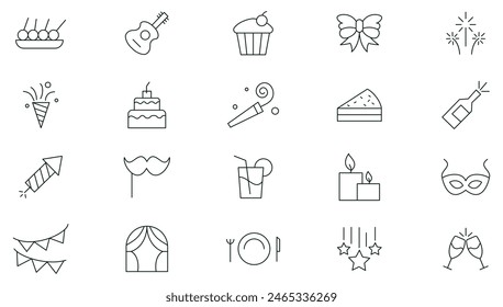 Party, entertainment line icon set. Event, fun, enjoy, celebrate, celebration, dancing, music, congrats, wish outline icon collection. Thin outline icons pack.