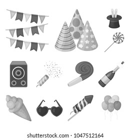 Party, entertainment monochrome icons in set collection for design. Celebration and treat vector symbol stock web illustration.