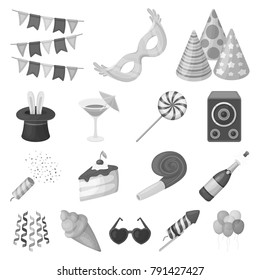 Party, entertainment monochrome icons in set collection for design. Celebration and treat vector symbol stock web illustration.