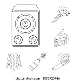 Party, entertainment outline icons in set collection for design. Celebration and treat vector symbol stock web illustration.