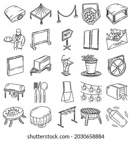 Party Equipment Device Hand Drawn Icon Set Vector.