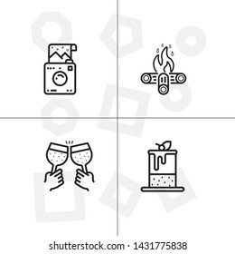 Party and event activity outline lineal icon set transparent background.