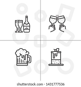 Party and event activity outline lineal icon set transparent background.