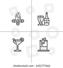 Party and event activity outline lineal icon set transparent background.