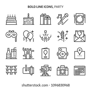 Party, event , bold line icons. The illustrations are a vector, editable stroke, 48x48 pixel perfect files. Crafted with precision and eye for quality.