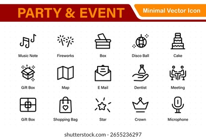 Party und Event, Feier, Jubiläumselemente - dünne Linie Web-Icon-Set. Kollektion von Gliederungssymbolen.