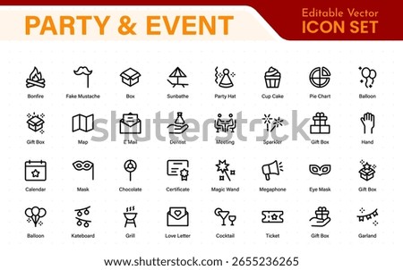 Party and event, celebration, anniversary elements - thin line web icon set. Outline icons collection.