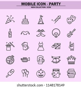 party, event, celebration, sale, play, holiday, mobile icon, line icon, illustration