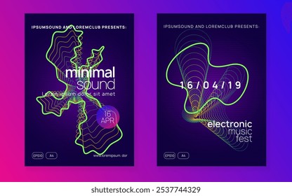 Party Event. Fest Design. Violet Music Background. Psychedelic Beat Illustration. Electro Invite. Night Club Concert Template. Pink Techno Poster. Green Party Event