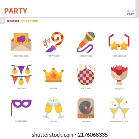 party and event icon set,flat style,vector and illustration