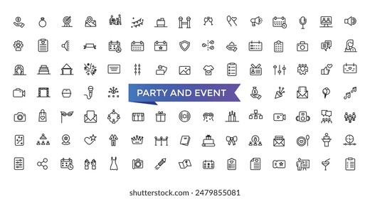 Party and Event Icons set with editable stroke collection for web and ui. Line icons pack. Vector illustration.