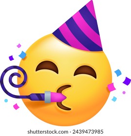 The party face depicts a smiling face with a hat and confetti, conveying excitement and celebration.