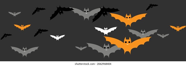 Party Faces Vampire Cartoon Dracula Bats. Creepy Funny Spooky Mysterious Chaos Backdrop. Fear Horror Monster Grey Orange Bats Illustration. Sky Gothic White Scary Black Halloween Art Illustration.