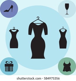 Party Fashion Dress Icon or Silhouette with Clothes Hanger Isolated. Modern Flat Simple Style