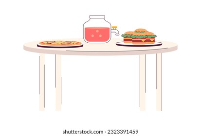 Party fastfood and punch jar with tap on table semi flat colour vector object. Eating fast food. Editable cartoon clip art icon on white background. Simple spot illustration for web graphic design