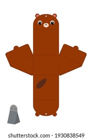 Party favor box beaver design for sweets, candies, presents. Packaging die cut template, great for any purposes, birthdays, baby showers. Editable blueprint layout with cutting and scoring lines.