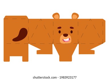 Party favor box beaver design for sweets, candies, small presents, bakery. Package template, great design for any purposes, birthdays, baby showers, halloween, christmas. Vector stock illustration