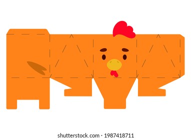 Party favor box chicken design for sweets, candies, small presents, bakery. Package template, great design for any purposes, birthdays, baby showers, halloween, christmas. Vector stock illustration.