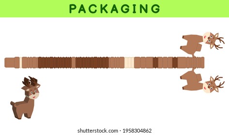 Party favor box die cut deer design for sweets; candies; small presents; bakery. Package template; great design for any purposes; birthdays; baby showers; pinata. Vector stock illustration.