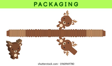 Party favor box die cut moose design for sweets, candies, small presents, bakery. Package template, great design for any purposes, birthdays, baby showers, pinata. Vector stock illustration.