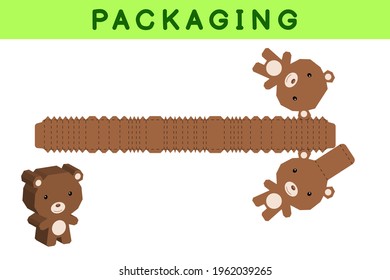 Party favor box die cut bear design for sweets, candies, small presents, bakery. Package template, great design for any purposes, birthdays, baby showers, pinata. Vector stock illustration.