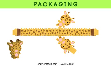 Party favor box die cut giraffe design for sweets, candies, small presents, bakery. Package template, great design for any purposes, birthdays, baby showers, pinata. Vector stock illustration.