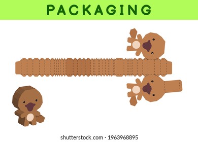 Party favor box die cut platypus design for sweets, candies, small presents, bakery. Package template, great design for any purposes, birthdays, baby showers, pinata. Vector stock illustration.