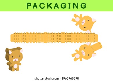 Party favor box die cut hamster design for sweets, candies, small presents, bakery. Package template, great design for any purposes, birthdays, baby showers, pinata. Vector stock illustration.