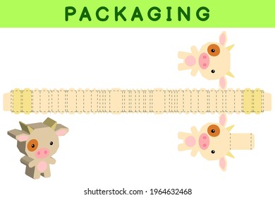 Party favor box die cut cow design for sweets, candies, small presents, bakery. Package template, great design for any purposes, birthdays, baby showers, pinata. Vector stock illustration.