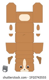 Party favor box dog design for for sweets, candies, small presents, bakery. Package template, great design for any purposes, birthdays, baby showers. Vector stock illustration.
